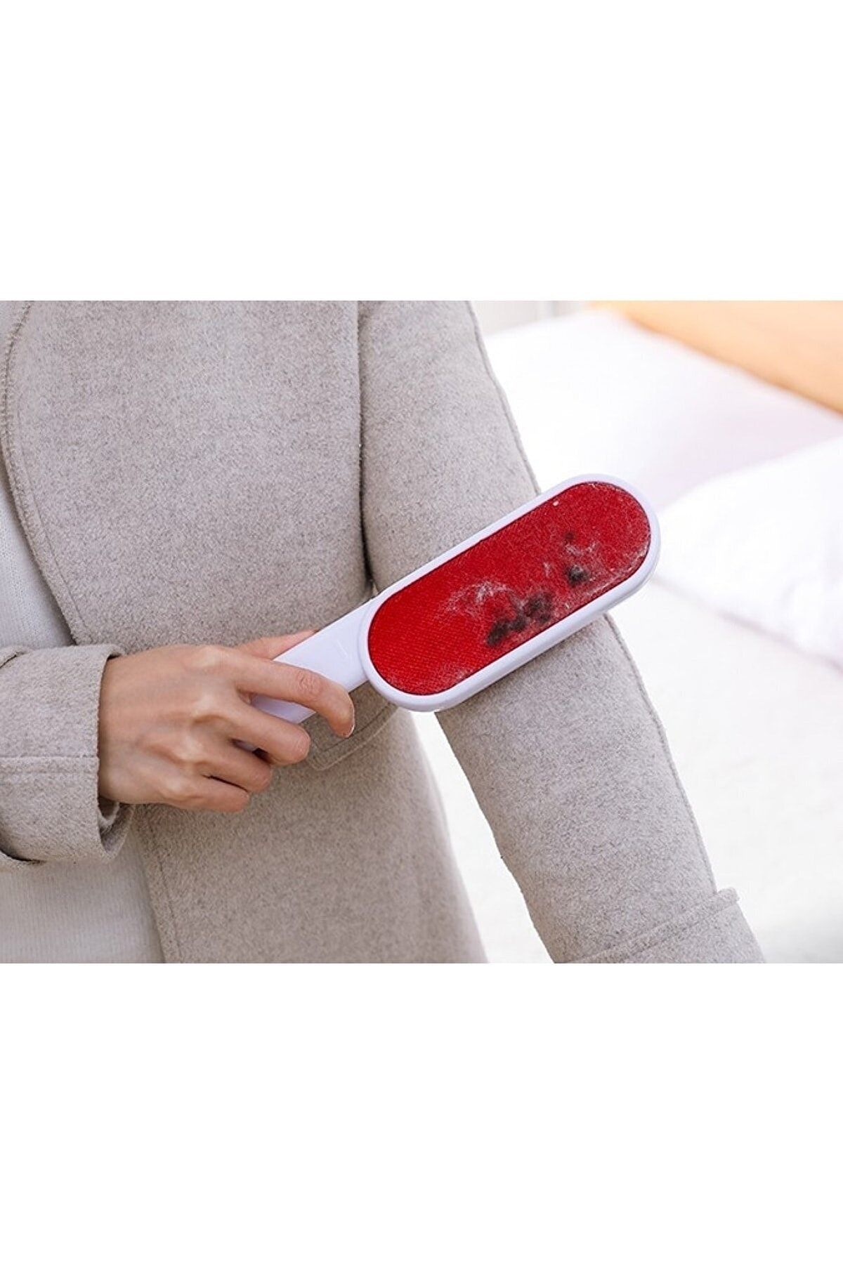 Hanedanev-Double Sided Lint Collector Handle Red Feather Bristle Wool Dusting Brush 24 cm 3