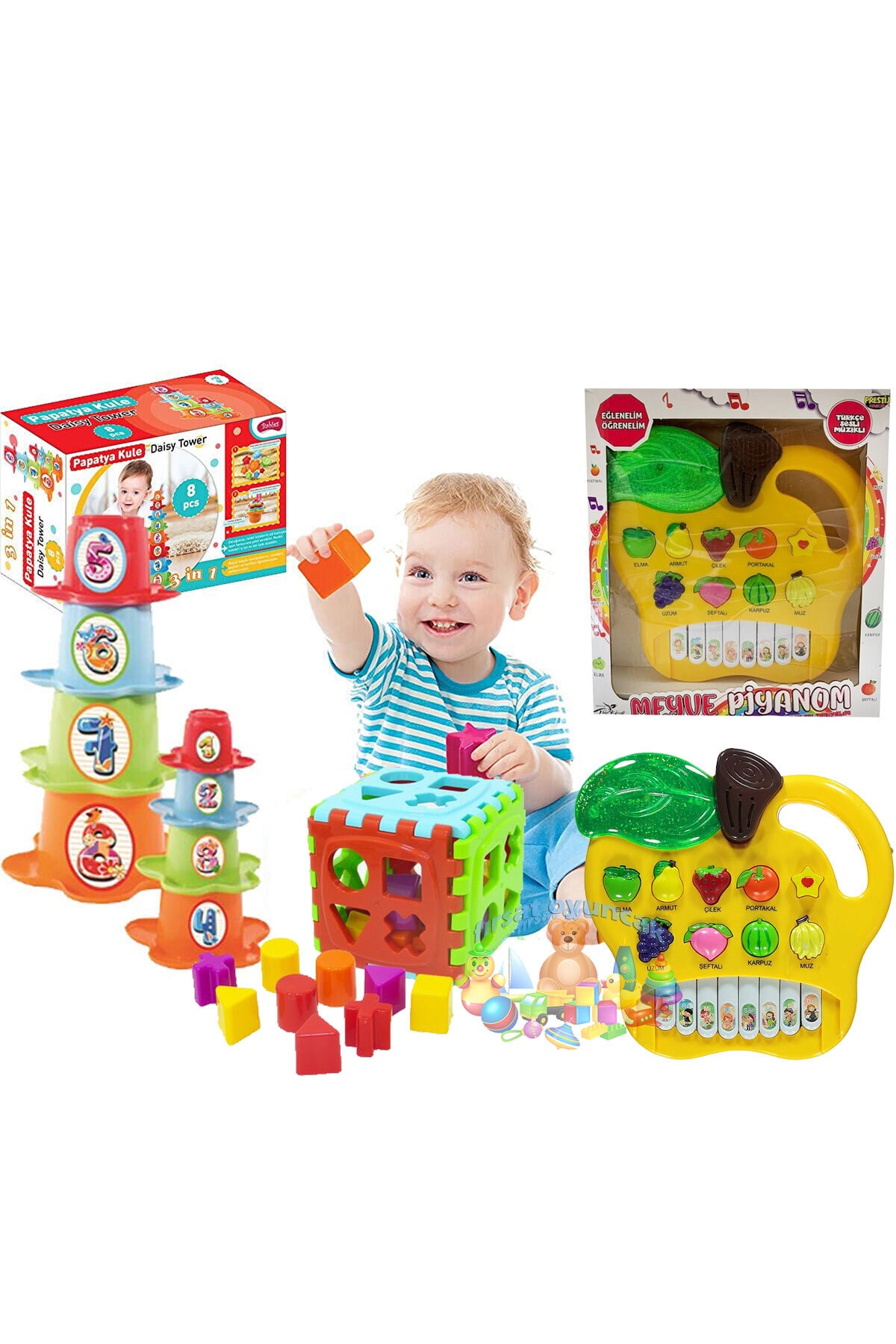 بسته‌ی بولتاک دیزی تاور پیانوی میوه‌ای سیب اسباب‌بازی