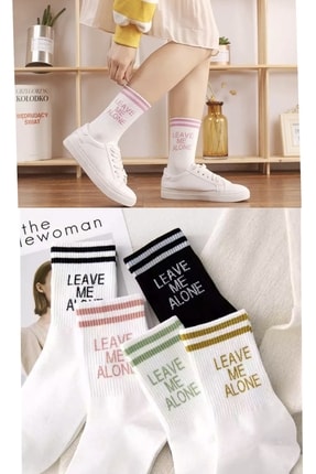 Atacık Çorap 5 Çift Unisex Leave Me Alone Yazılı Çeşitli Renkli Yıkamalı Kole...