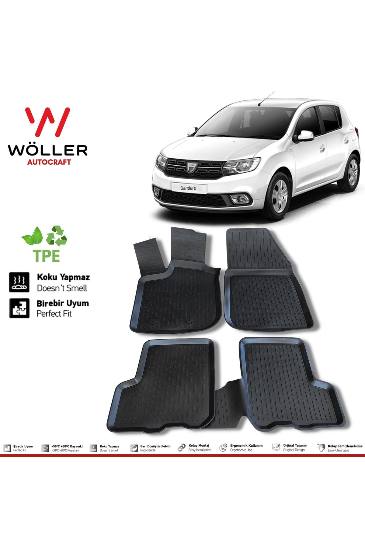 Коврик Wöller Dacia Sandero после 2008 года, 3D коврик для бассейна wöller3dpaspas017