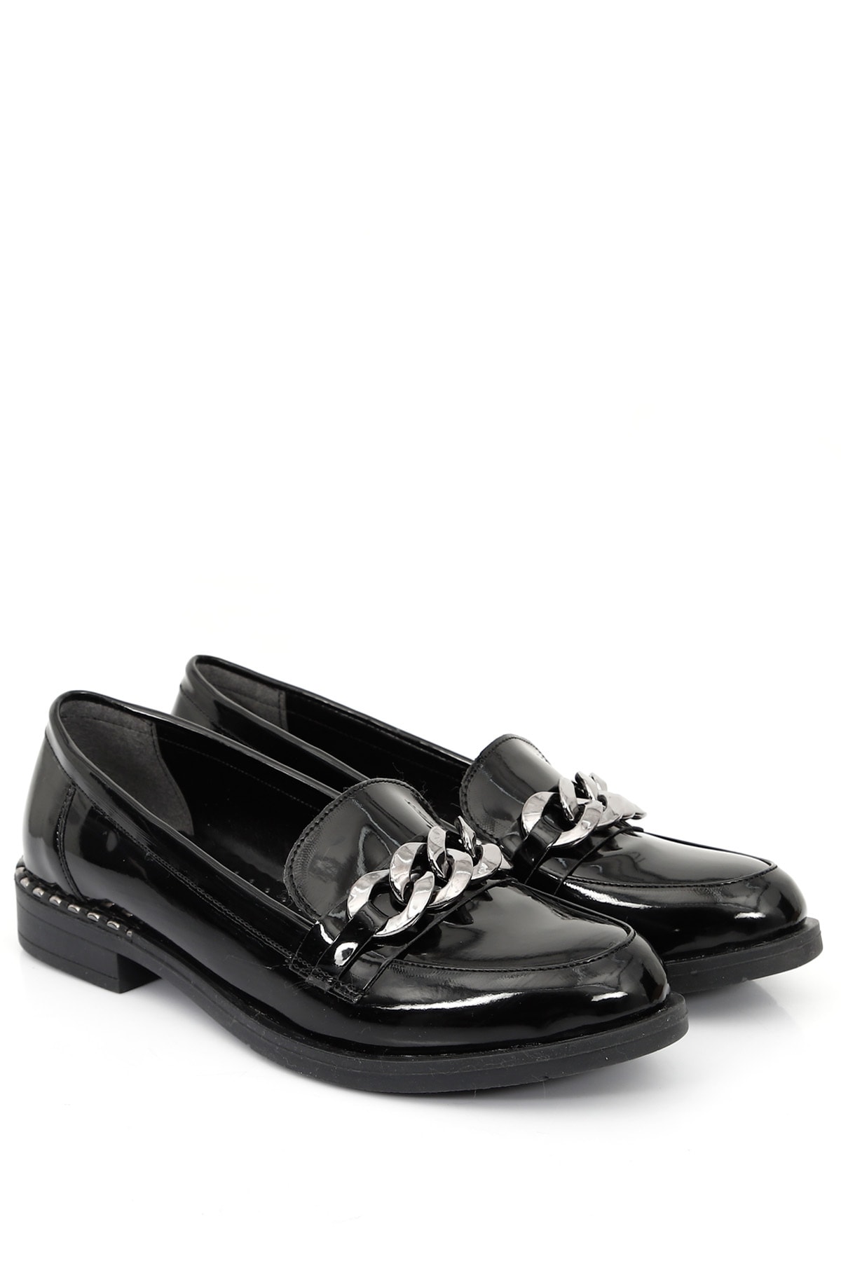 GÖNDERİ(R) Siyah Rugan Gön Yuvarlak Burun Kısa Topuklu Tokalı Kadın Loafer Günlük Ayakkabı 37108 ON11196
