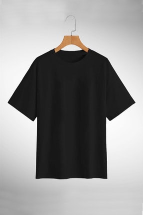Unisex Siyah Basic Bisiklet Yaka Oversize T-shirt OV9RS3ZTS9RT