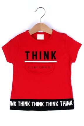 Kız Bebek Kırmızı Think Yazı Baskı 1-3 Yaş T-shirt 14398-1 GRPCM00011438
