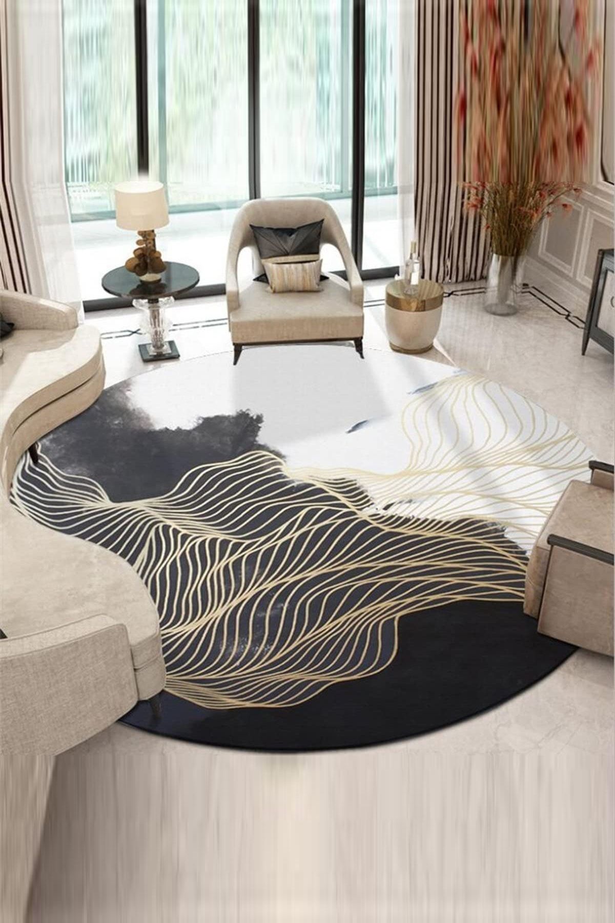decorugs Dijital Kaymaz Yıkanabilir Gold Çizgi Salon Halısı Mutfak Halısı Koridor Halı-paspas-dc-1375-yuv