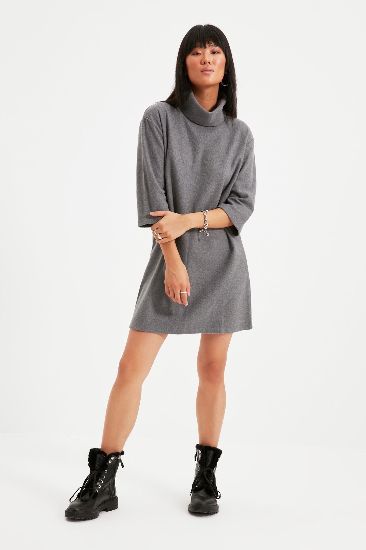 Trendyol Collection Gray Turtleneck Shift Straight Mini