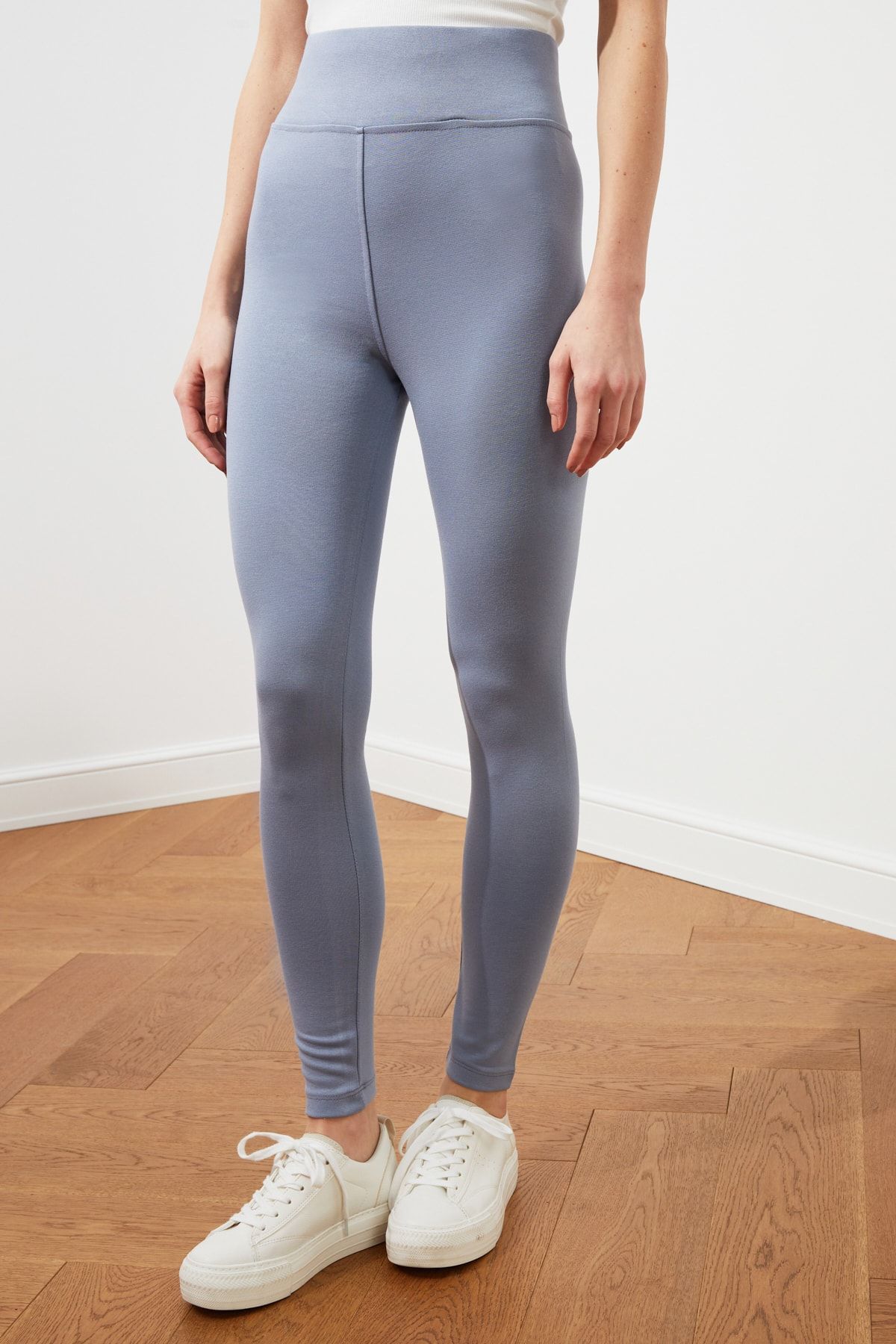 Trendyol Collection-Colanți tricotați cu talie înaltă de recuperare gri, cu talie elastică TWOAW20TA0087 5