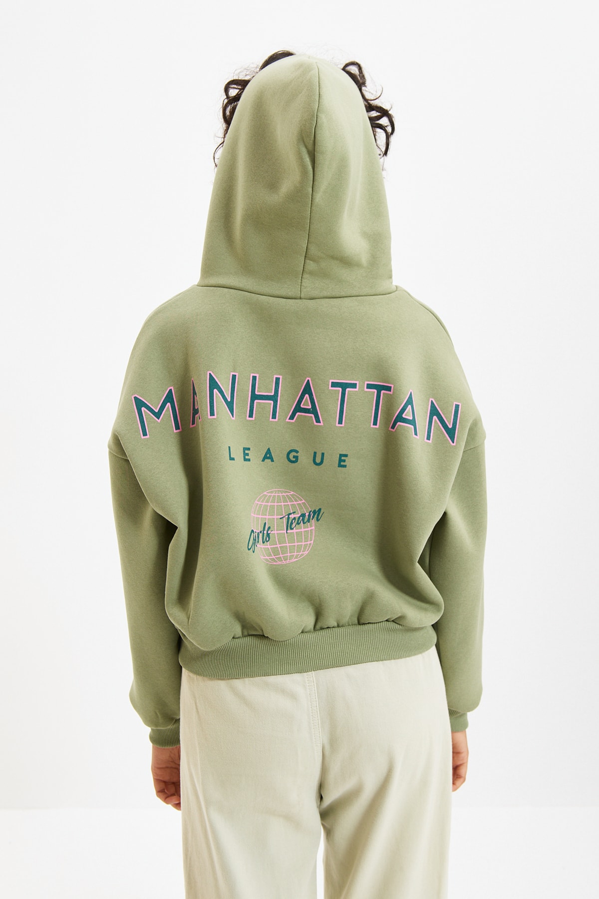 Trendyolmilla  Mint Sırt Baskı Detaylı Kapüşonlu Kalın İçi Polarlı Örme Sweatshirt TWOAW22SW0711 - Görsel 7