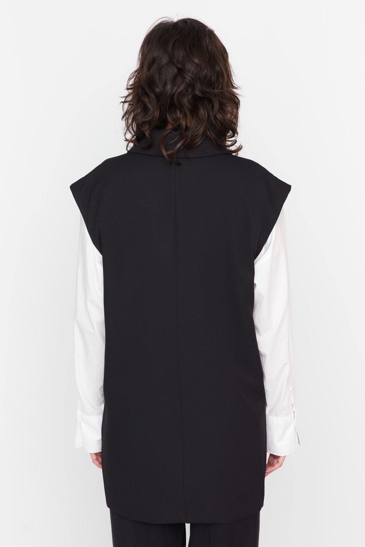 Trendyol Modest-سترة منسوجة بنصف حزام خصر أسود TCTAW23YL00006 5