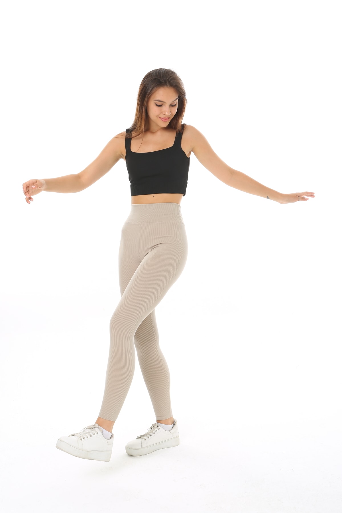 High Waist Wrap Ecru Ribbed Leggings