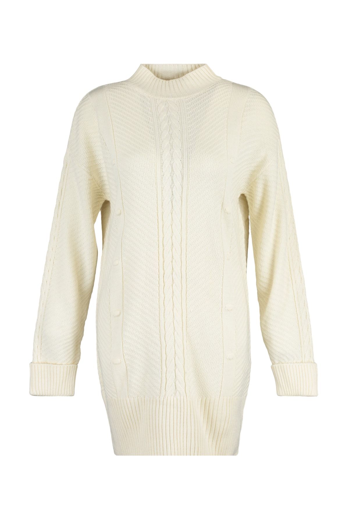 Trendyol Modest-Ecrufarbener Strickpullover mit Zopfmuster und detailliertem Muster TCTAW23KZ00071 6