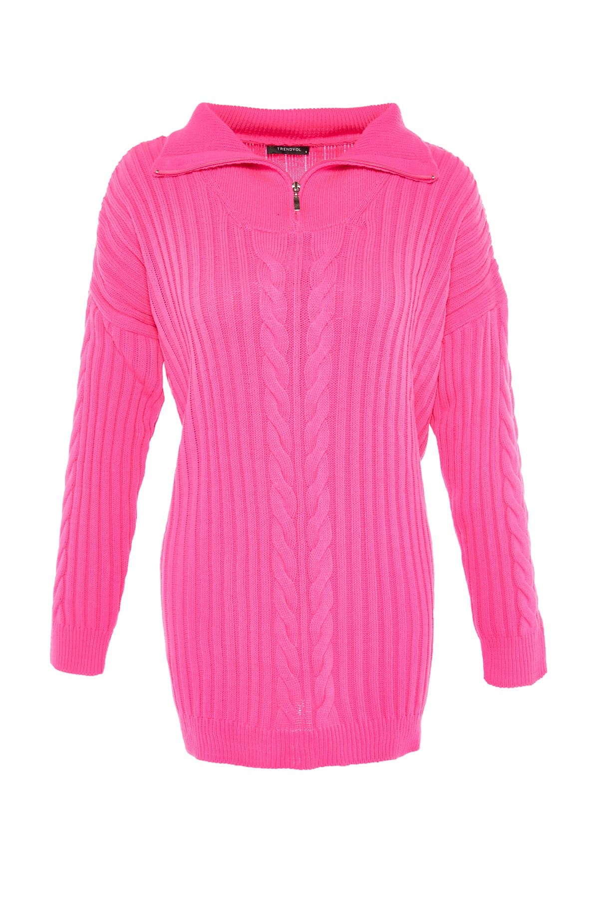 Trendyol Modest-Fukszia Thessaloniki kötött cipzáras kötöttáru pulóver TCTAW23AK00017 6