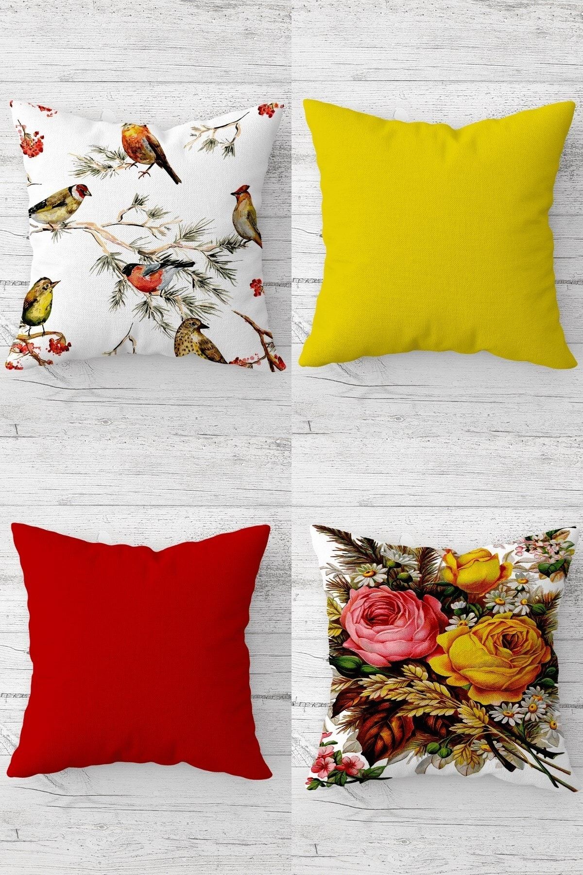 on the clouds-Flower and Bird on the Branch Patterned Hidden Zippered Throw Pillow Cover Sofa Pillow Cover Set (4pcs) 1