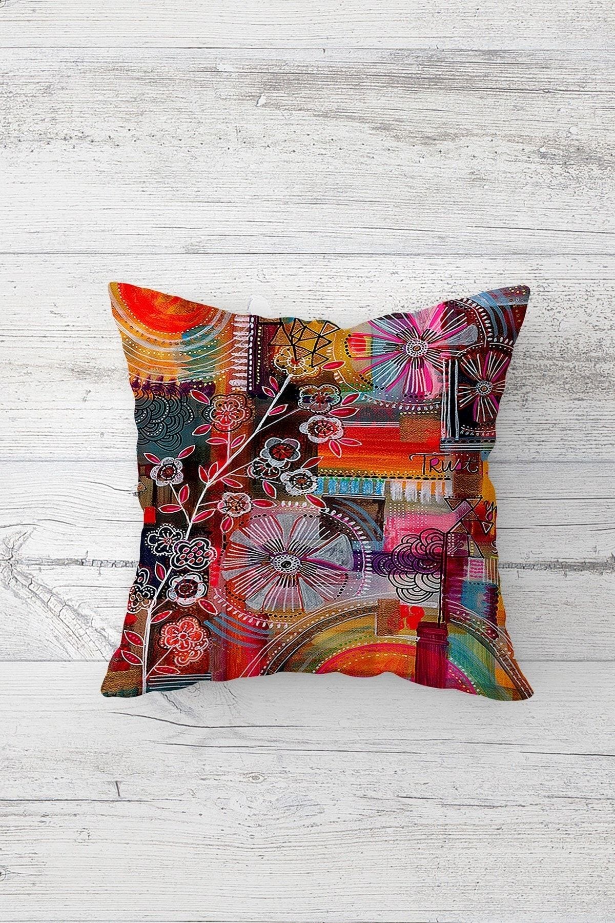 on the clouds-Patchwork Horse and Flower Patterned Hidden Zippered Throw Pillow Cover Set - 4 Pieces 2