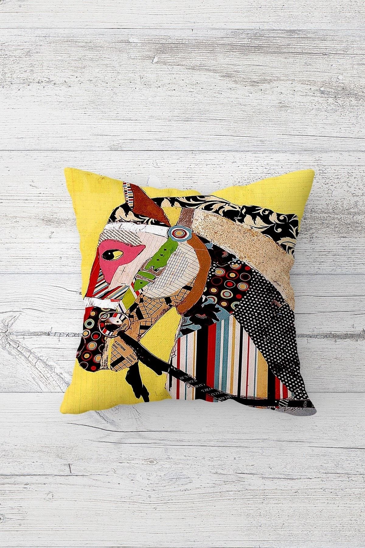 on the clouds-Patchwork Horse and Flower Patterned Hidden Zippered Throw Pillow Cover Set - 4 Pieces 3