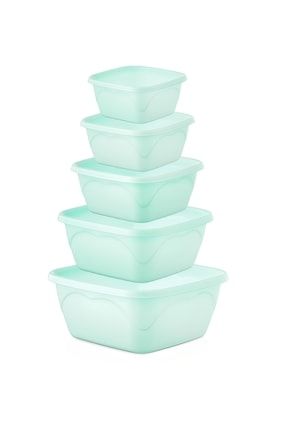 Açık Yeşil 5li Kare Plastik Badya Leğen Seti Mutfak Kabı Kase Seti (0,4/0,5/0,9/1,3/2,1litre) MRD808