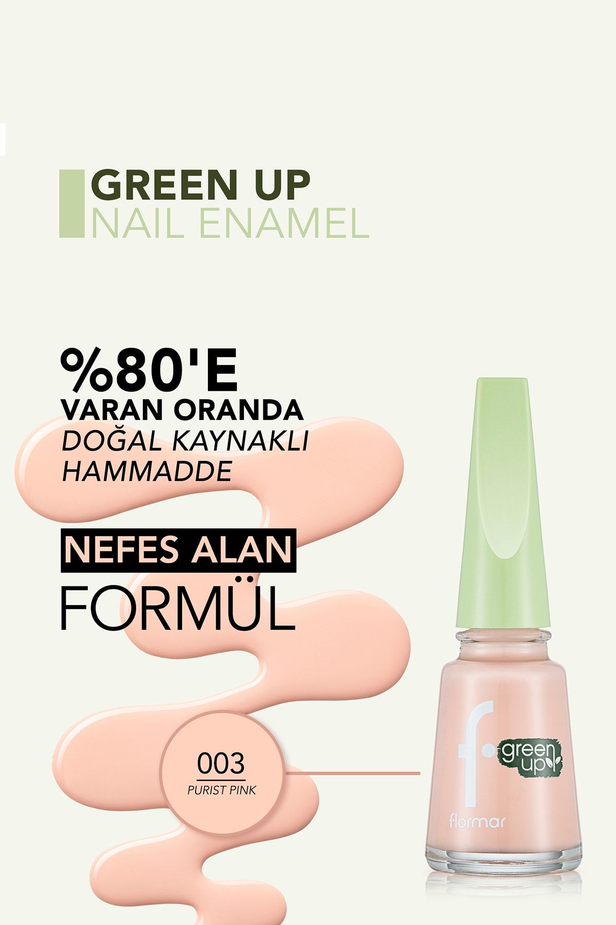 Flormar رنگ ناخن تنفسی وگان با پایان روشن پوشش سبز صاف و زنده صورتی خالص