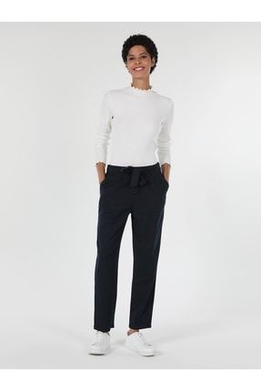 Regular Fit Orta Bel Düz Paça Kadın Lacivert Pantolon CL1048461