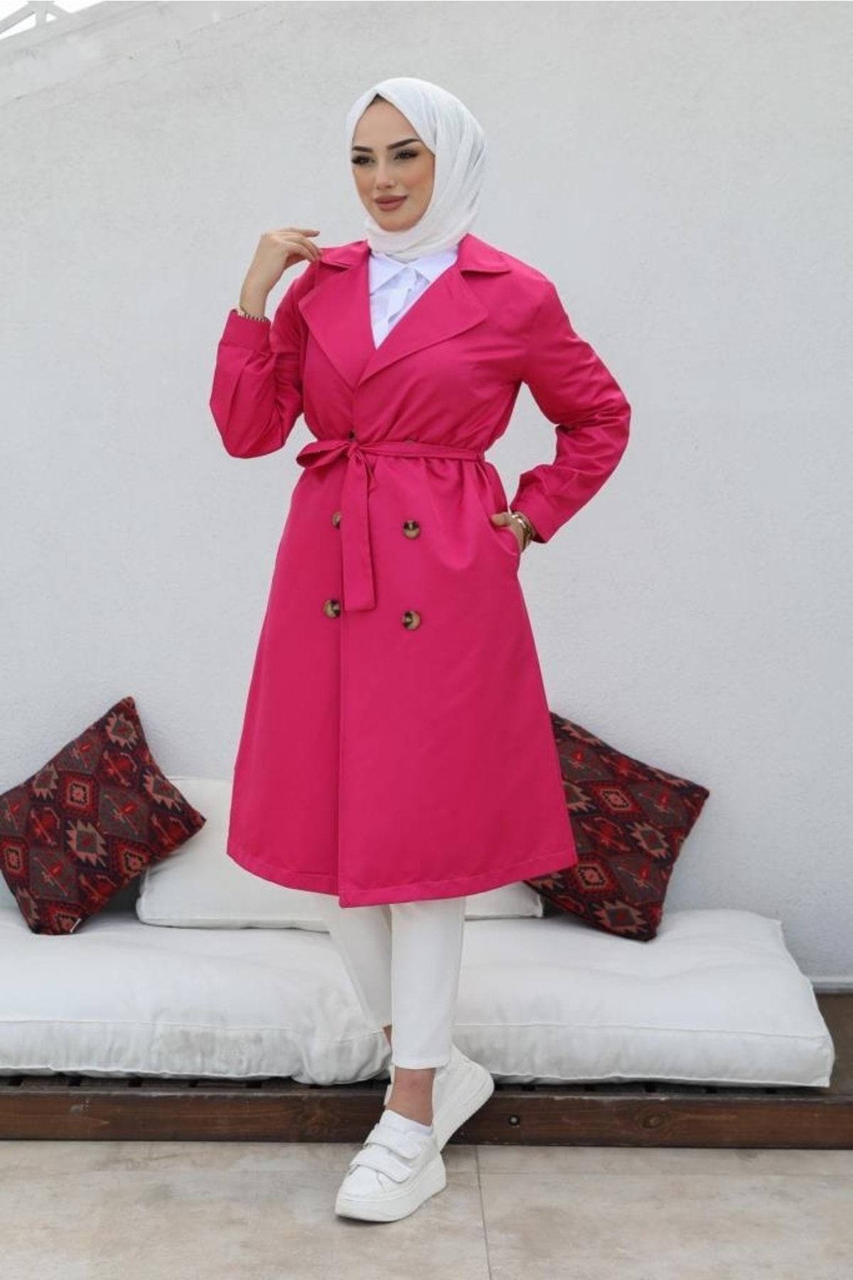 Fuschia trench coat discount