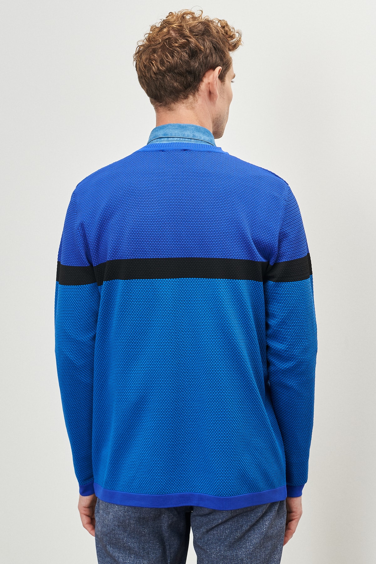 بافت و پلیور مردانه آبی سرمه ای Altınyıldız Classics | 4A4923100515 اورجینال - تصویر 5