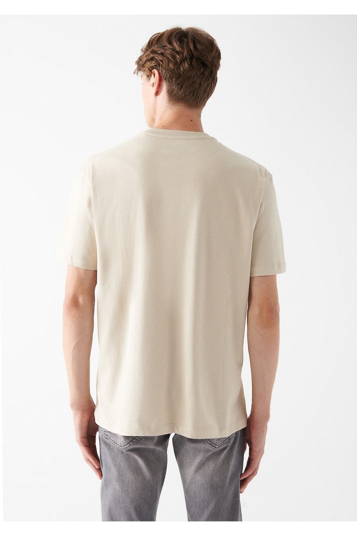 Mavi آرم چاپی تی شرت بژ چاپ شده و مناسب / برش راحت 0611048-70145