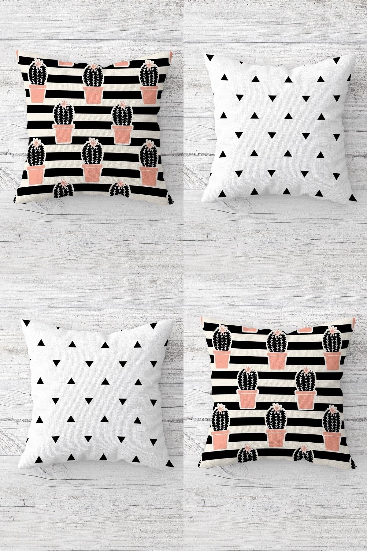 on the clouds-Saks Colorful Cactus and Triangle Patterned Hidden Zippered Throw Pillow Cover Set - 4 Pieces 1