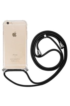 Apple Iphone 6 / 6s Kılıf X Rop Şeffaf Silikon Köşeli Koruma Renkli Ipli Arka Kapak Siyah XROP-APPLİPHN6-6S