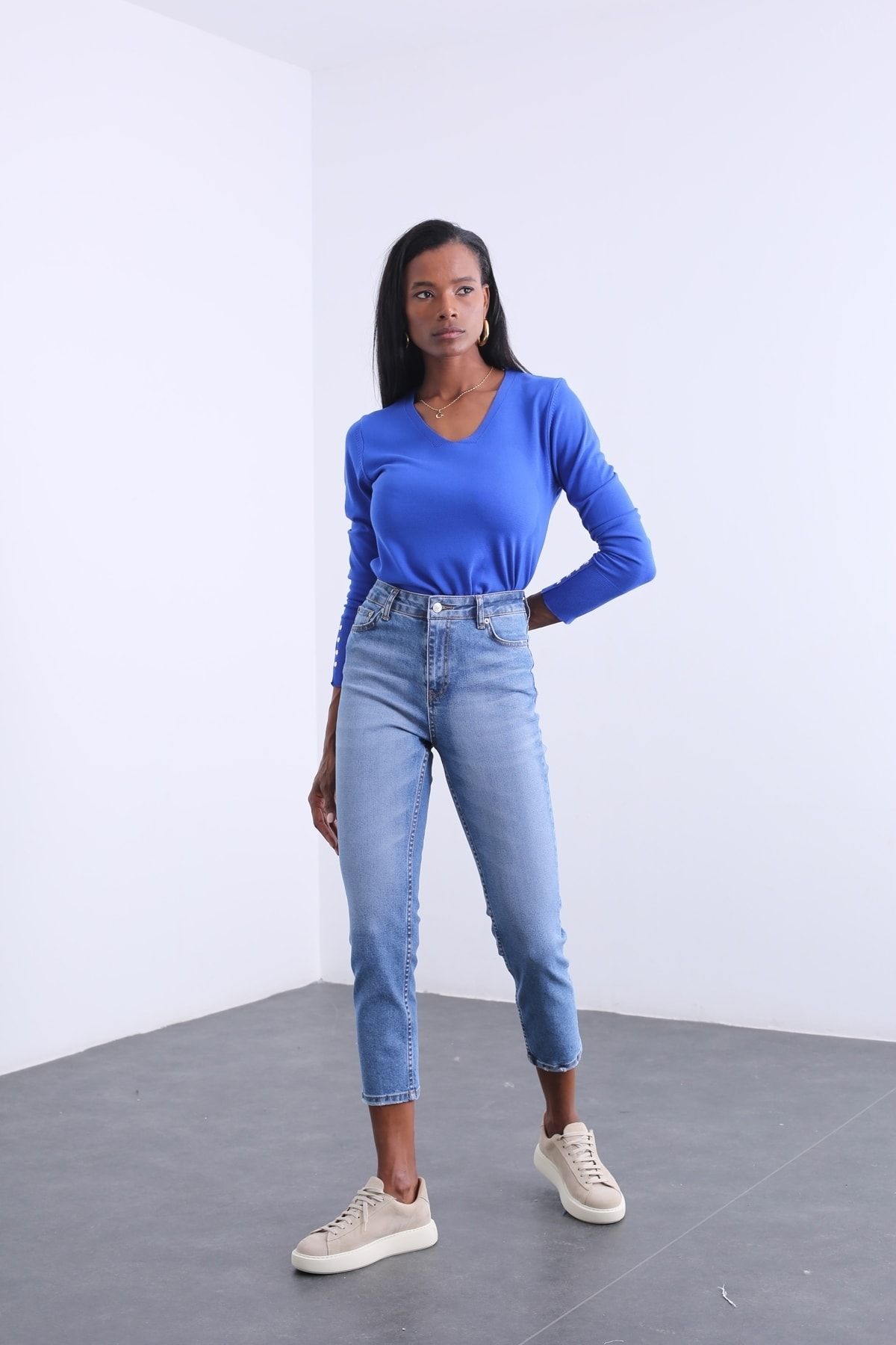 5in1Canpolat Mavi Yüksek Bel Mom Fit Jean 209