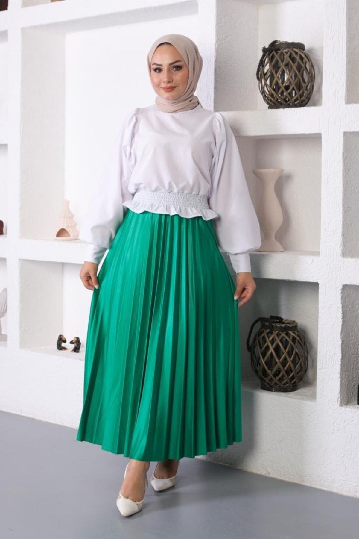 benguen 4538 Hijab Pleated Skirt Emerald