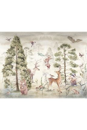 Ormandaki Sevimli Hayvanlar Vintage Çocuk Odası Vinil Duvar Kağıdı Ve Tutkal PC-CCK-78365