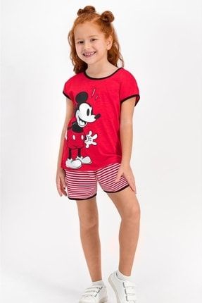 Minnie Mouse Lisanslı Kırmızı Kız Çocuk Şort Takım D4318-C