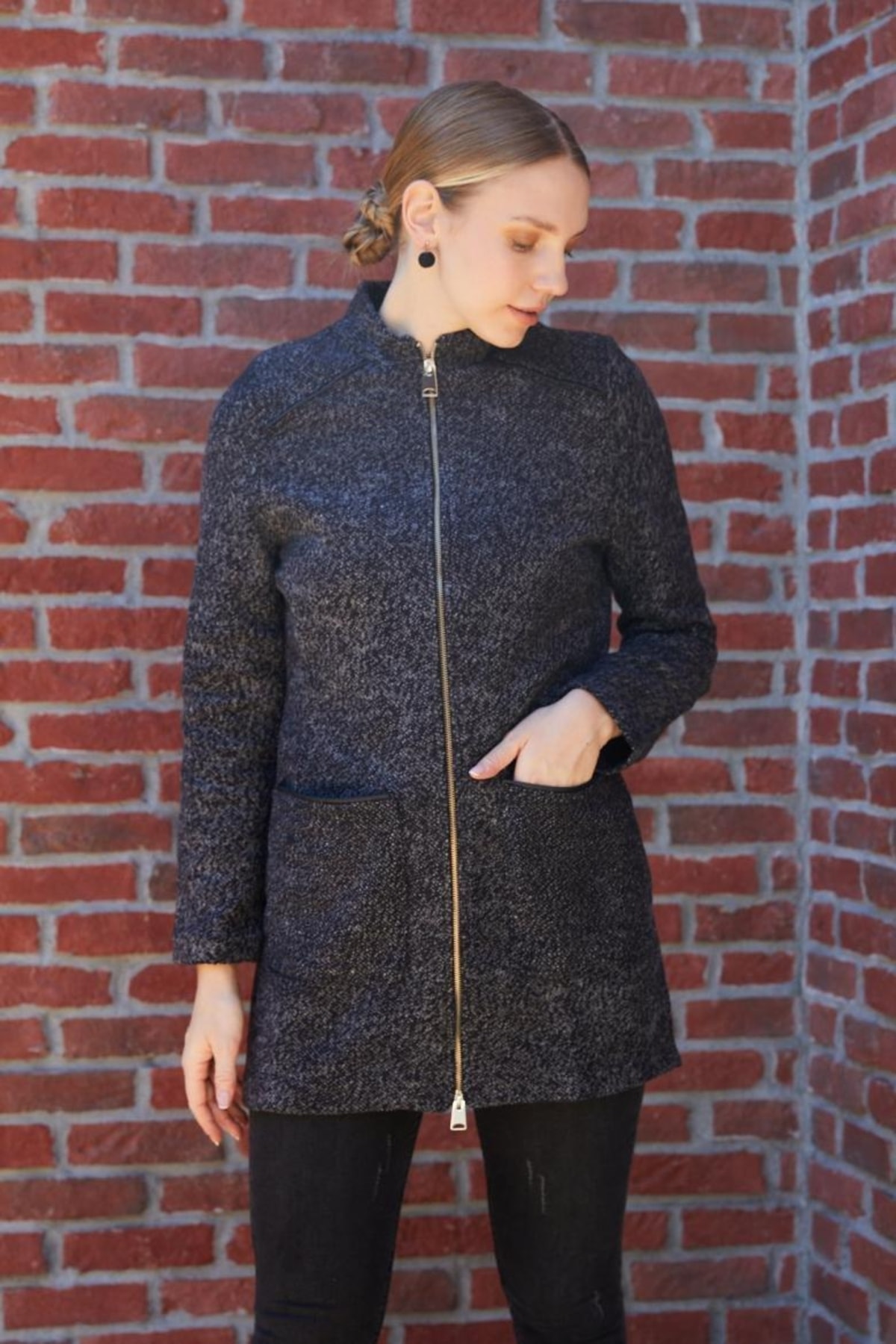 Zippered Stitched Jacket Coat