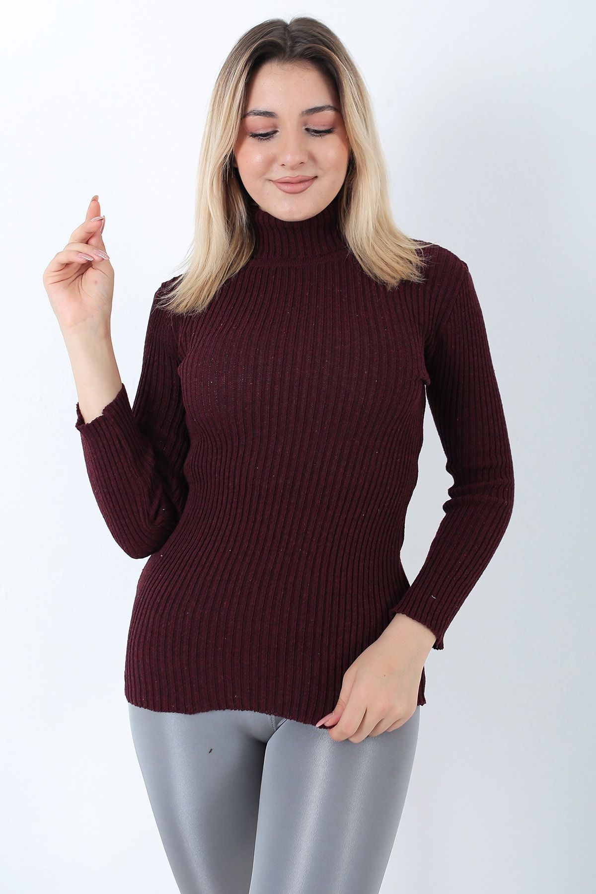 T GERS Women s Burgundy Thick Knitwear Full Turtleneck Sweater