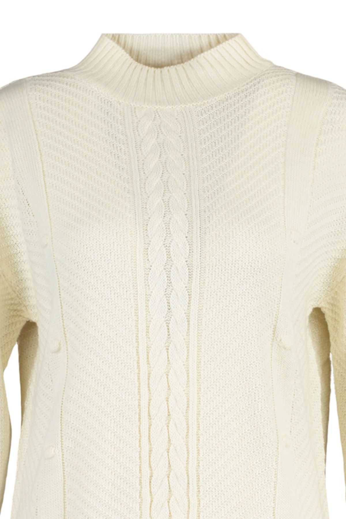 Trendyol Modest-Ecrufarbener Strickpullover mit Zopfmuster und detailliertem Muster TCTAW23KZ00071 7