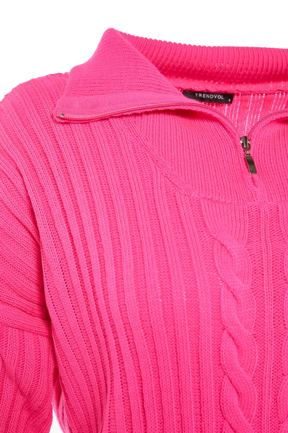 Trendyol Modest-Fukszia Thessaloniki kötött cipzáras kötöttáru pulóver TCTAW23AK00017 7