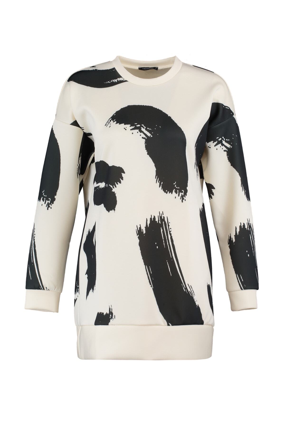 Trendyol Modest-Pletená mikina s bílým vzorem Crew Neck Scuba TCTAW23TW00049 6