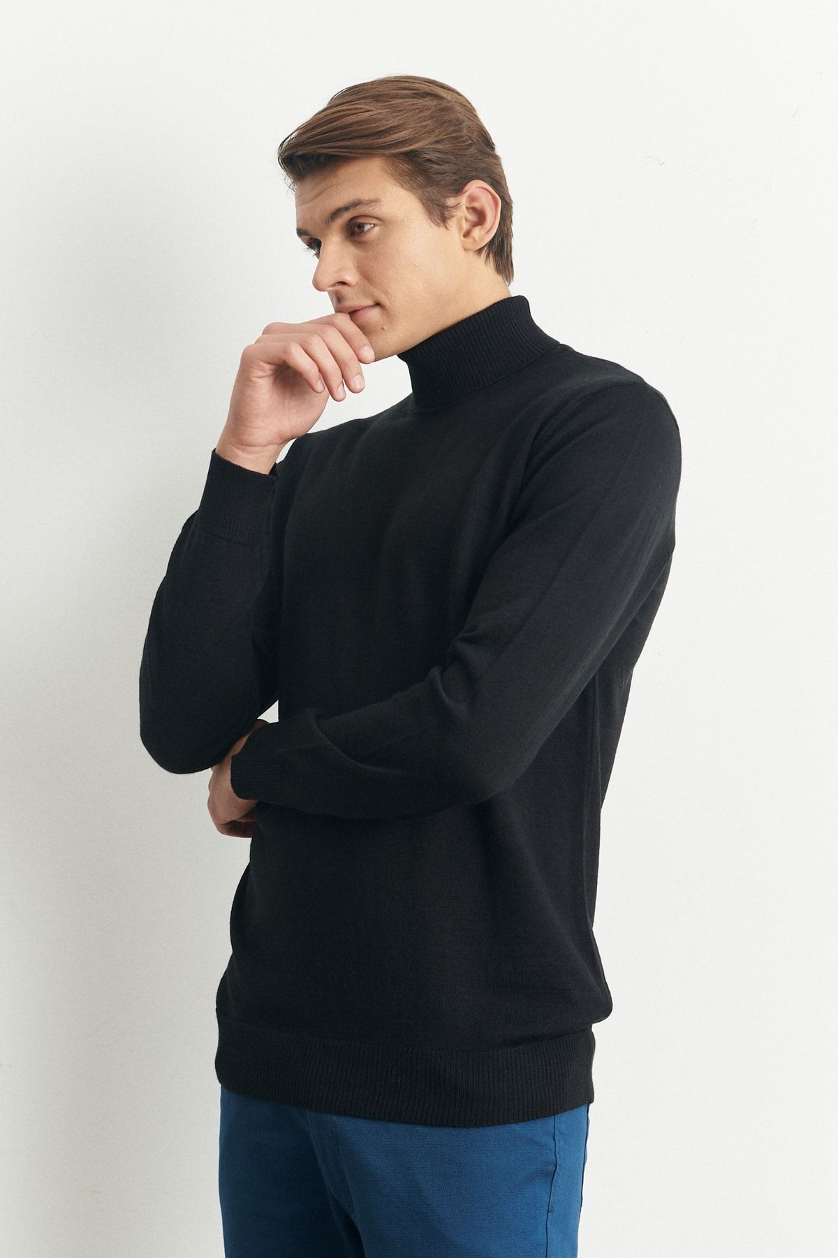 ALTINYILDIZ CLASSICS-Schwarzer Herren-Strickpullover in Standard-Passform mit Rollkragen und normaler Passform 6