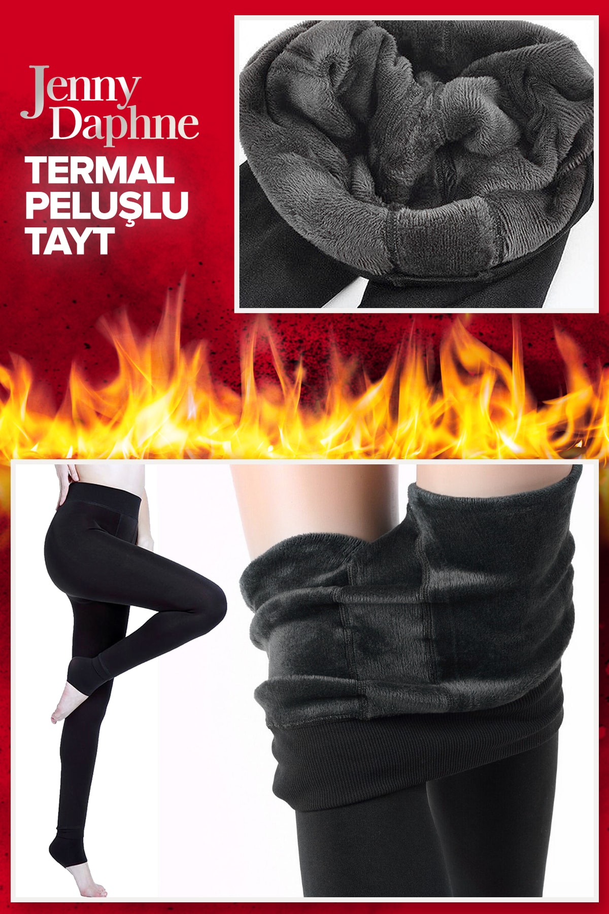 Jenny Daphne Siyah Termal Peluş Tayt