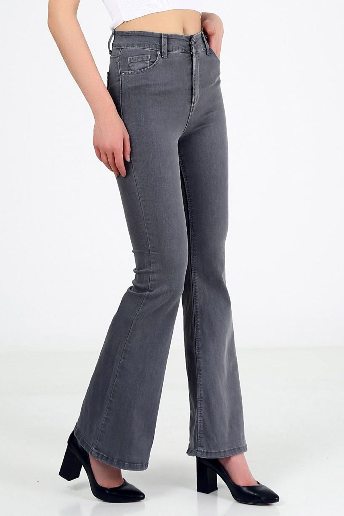 Low waist flare jeans - Grey - Gina Tricot