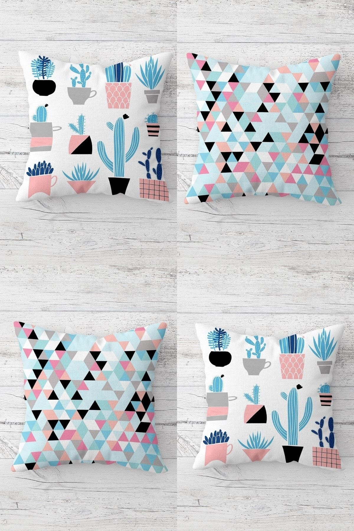 on the clouds-Cactus And Geometric Patterns Combination Hidden Zippered Throw Pillow Cover Seat Pillow Cover Set(4pcs) 1