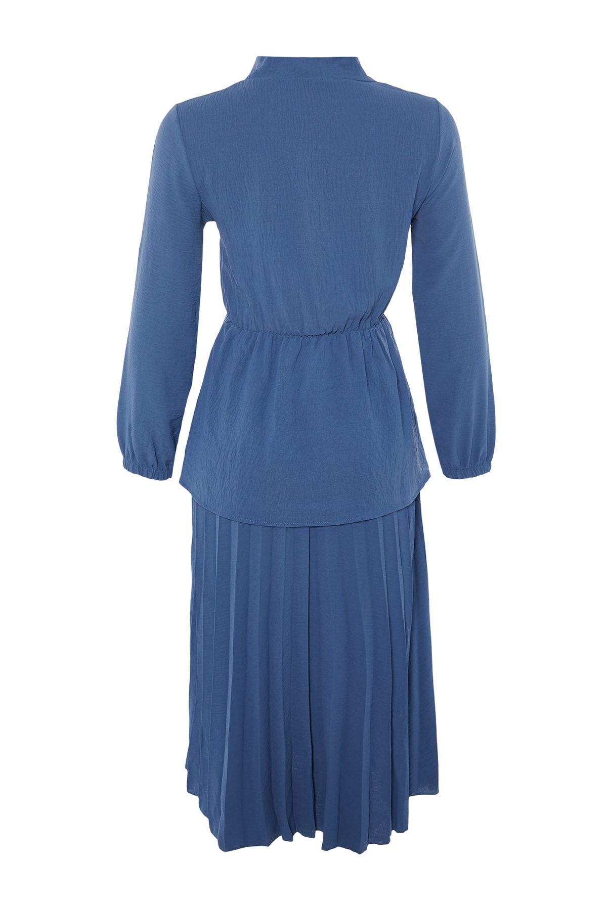 Trendyol Modest İndigo Yakası Fular Detaylı Tunik-Pantolon Dokuma Takım TCTSS22US00058 RN11077