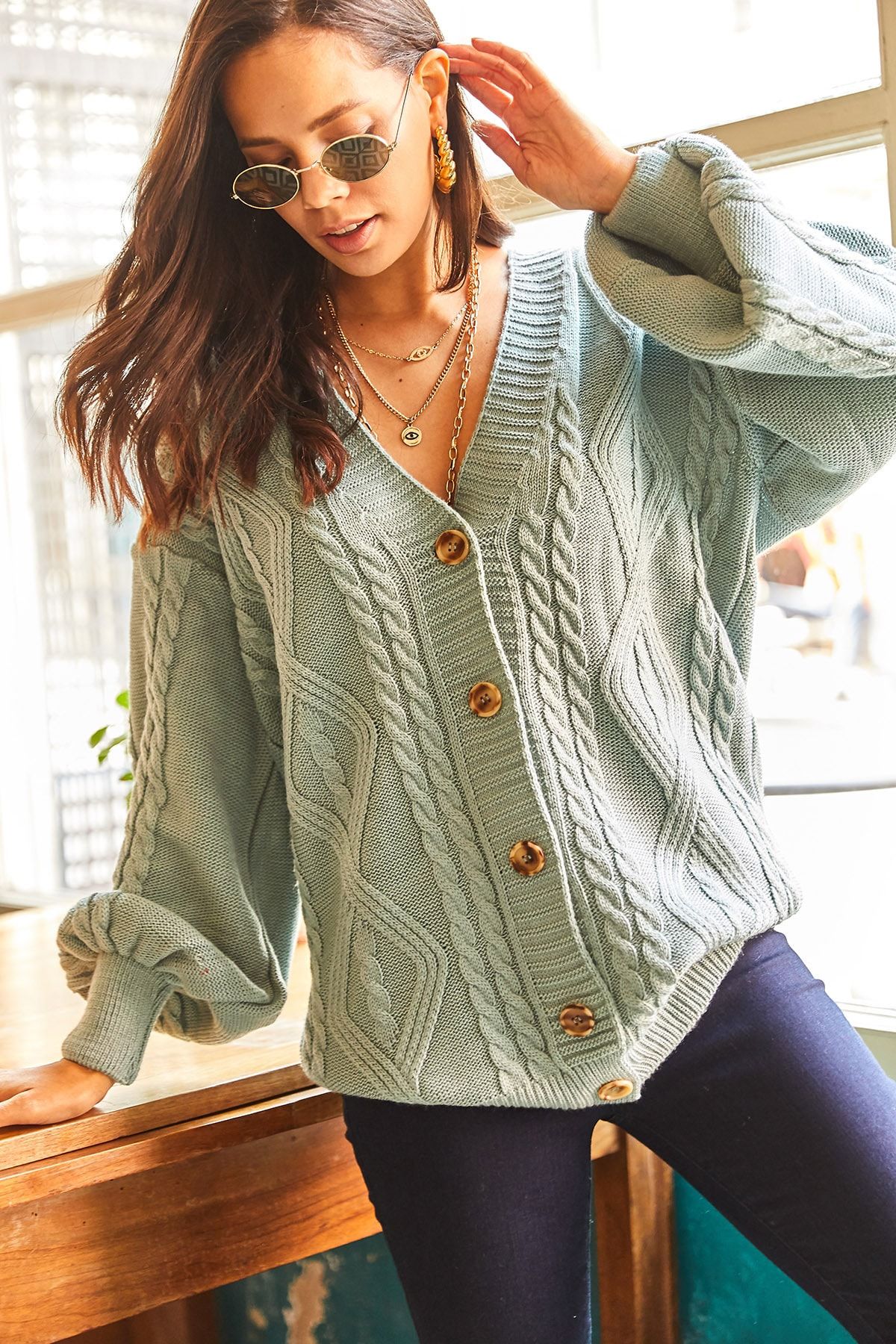 Turquoise online cardigan outfit