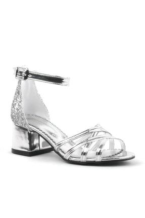 Gümüş Kalın Topuklu Kız Çocuk Abiye Ayakkabı TX5D09CB581560