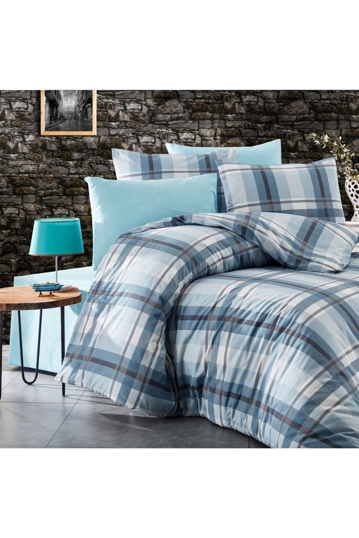 Genç Odası Ekose Desen Tek Kişilik Nevresim Takımı Lastikli Çarşaf (100x200) 2