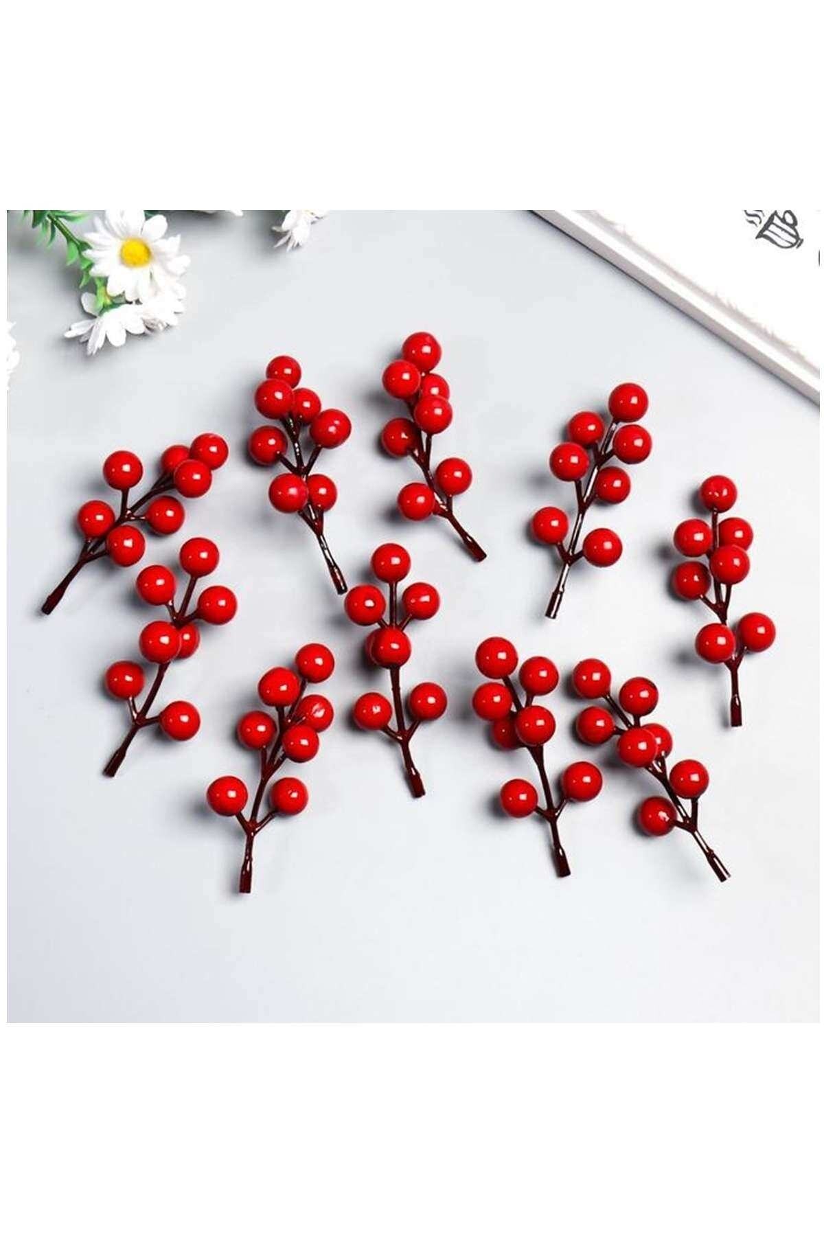 Sezy Kiraz Dalı 7 Dallı Kokina Yılbaşı Ağacı Süsleme Dekor 10 Adet