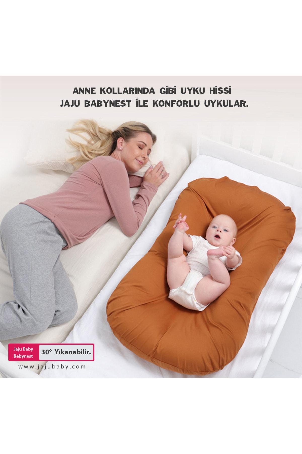 Jaju Baby Beyaz Puffy Babynest Organik Pamuk Kumaş Lüx Baby Nest 70x55 Cm Anne Yanı Bebek Yatağı fotoğrafı 2 (önizleme)