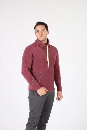 Erkek Polar Açık Mürdüm Yüksek Yakalı 3 Cep Fermuarlı Outdoor Slim Fit Kışlık Sweat 19978A