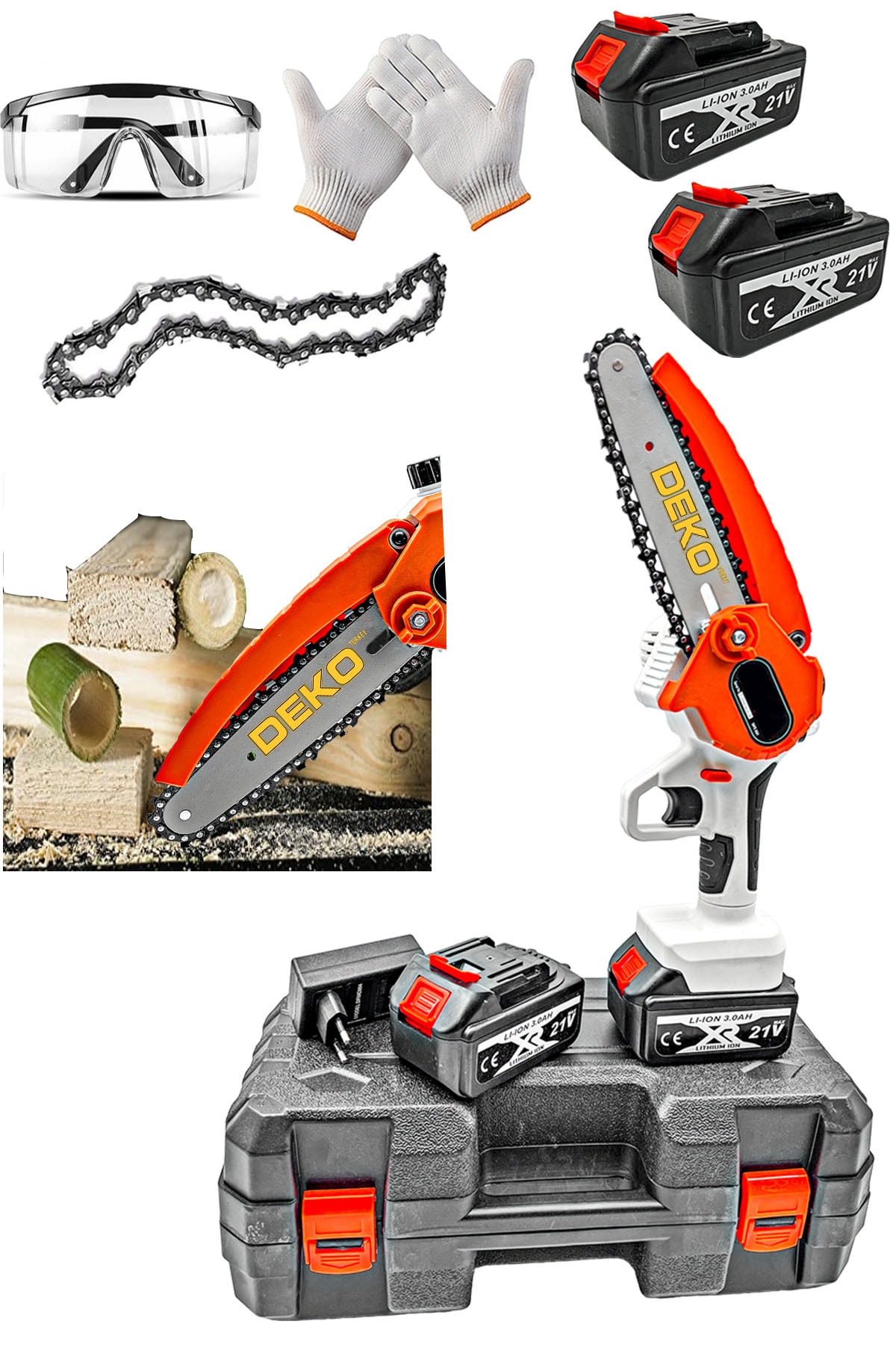 DEKO Turkey Dkt-y213 Gerçek Güç Lityum Çift Akülü 21v 3ah Süper Yağlı Dal Budama Testeresi Uzun 15 cm Pala