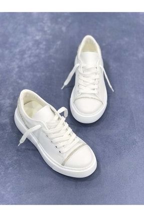 Beyaz - Kadın Taş Detaylı Kalın Taban Sneaker Spor Ayakkabı 1331 TYC00429929524