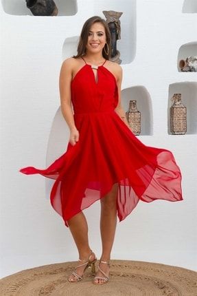 Kırmızı Krep Asimetrik Etek Nikah Elbisesi 57079