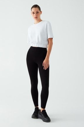 Kadın Beyaz Beli Lastikli %100 Pamuk Crop Tshirt MK-11